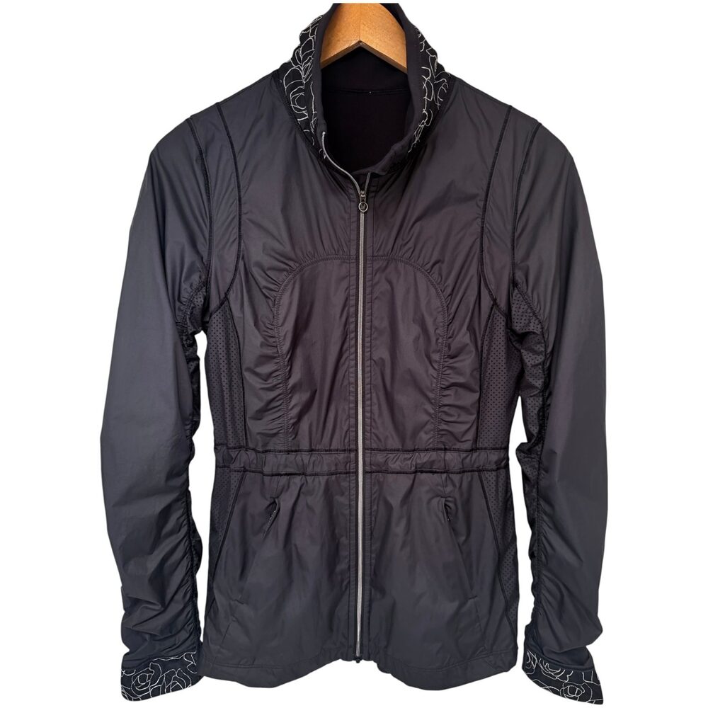 Lululemon Jacket Women's 6 Black Gray Ruched Full Zip Running